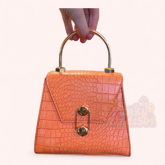 Badgley Mischka Orange Croc-Embossed Vegan Leather Mini Tote w/ Crossbody Strap - Picture 2 of 11